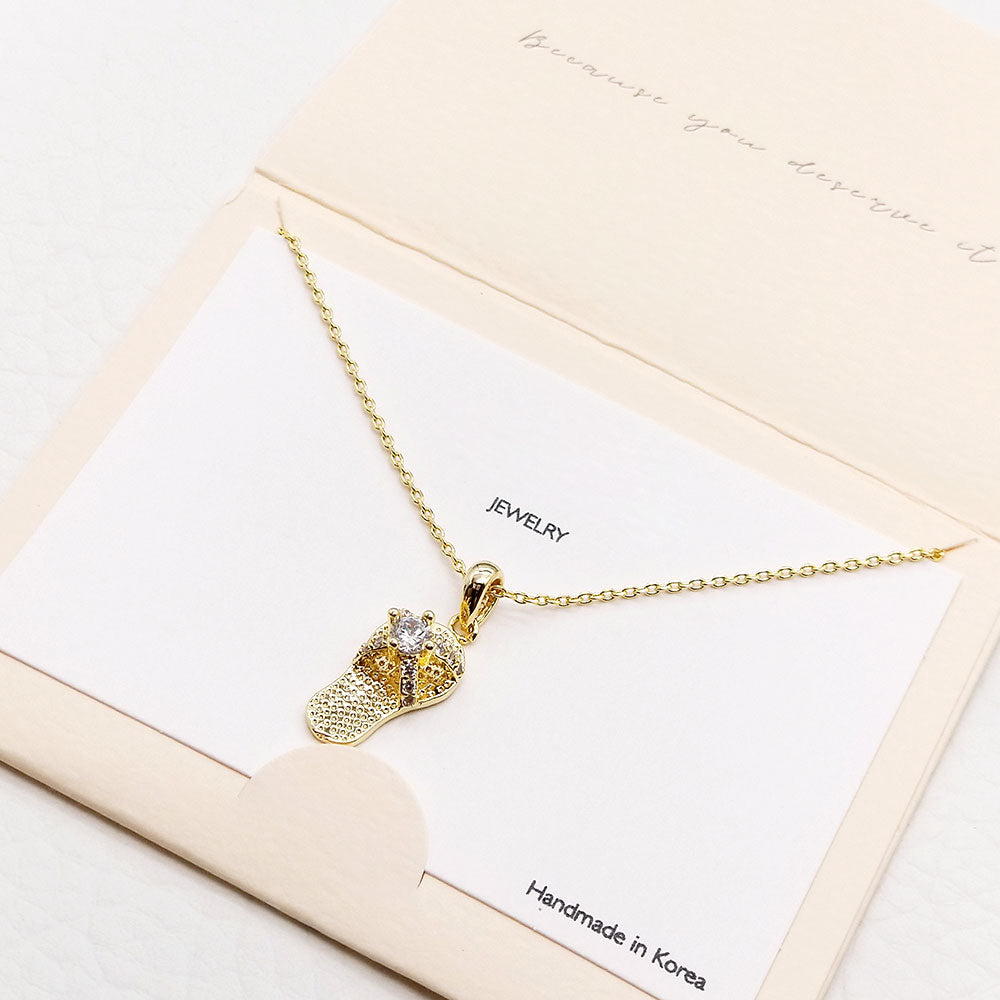 Madeline Love Gold CZ Embellished Metal Flip Flop Pendant Necklace - Jewelry