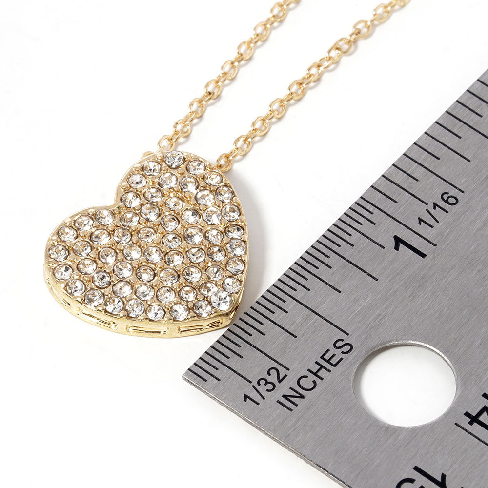 Crystal Paved Heart Pendant Necklace - Necklaces