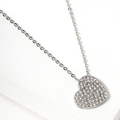 Crystal Paved Heart Pendant Necklace - Clear Rhodium - Necklaces