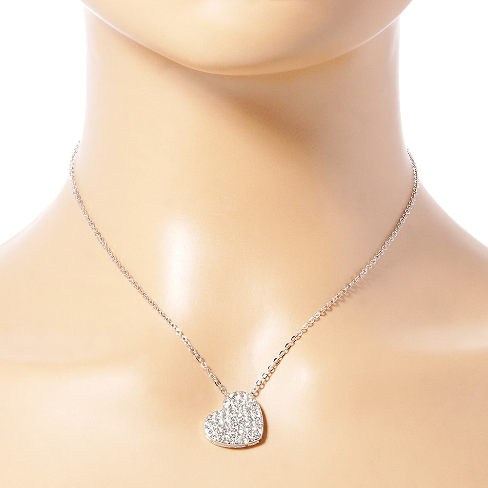 Crystal Paved Heart Pendant Necklace - Necklaces