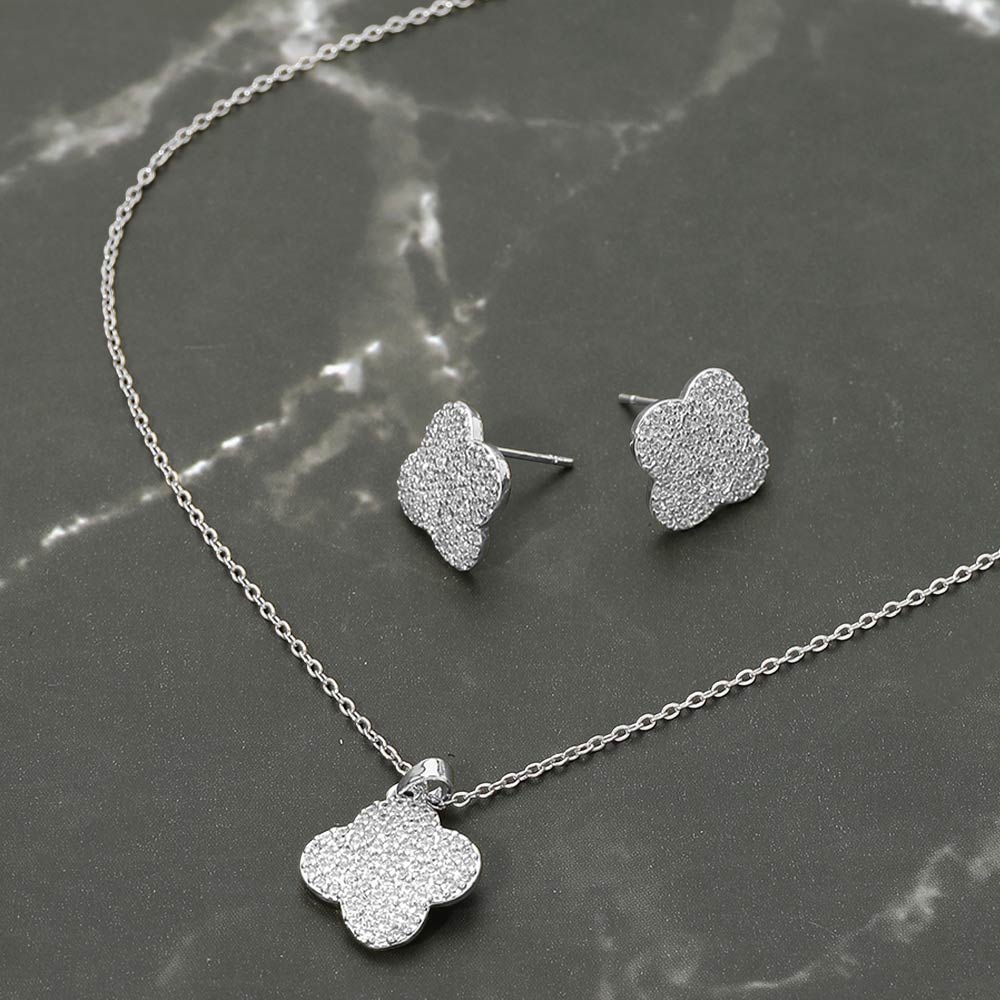 Madeline Love Rhodium Stainless Steel Stone Pave Quatrefoil Pendant Necklace - Jewelry
