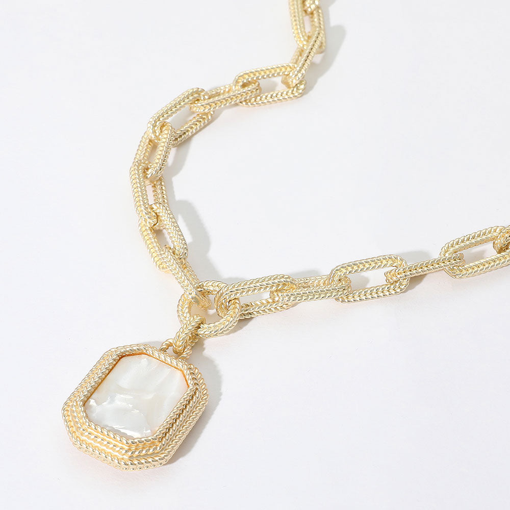 Madeline Love Matte gold 14K Gold Plated Rectangular Mother of Pearl Cluster Pendant Necklace