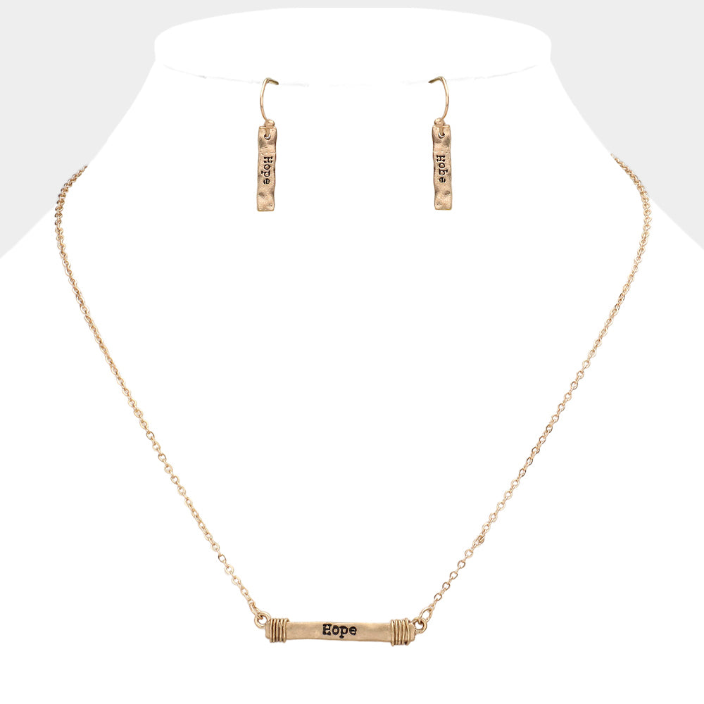 Madeline Love Worn Gold "Hope" Irregular Horizontal Metal Bar Pendant Necklace - Necklaces