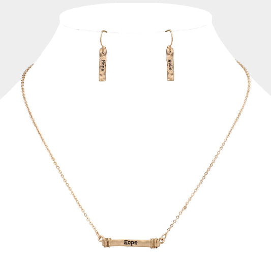 Madeline Love Worn Gold "Hope" Irregular Horizontal Metal Bar Pendant Necklace - Necklaces