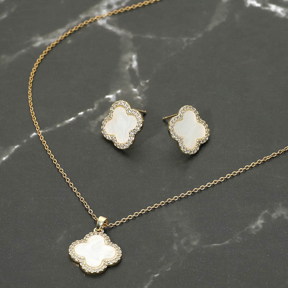 Madeline Love Gold, Mother of Pearl Stainless Steel Stone Rim Quatrefoil Pendant Necklace - Jewelry