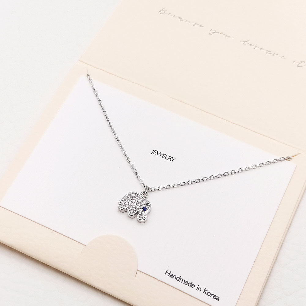 Madeline Love Silver CZ Embellished Metal Elephant Pendant Necklace - Jewelry