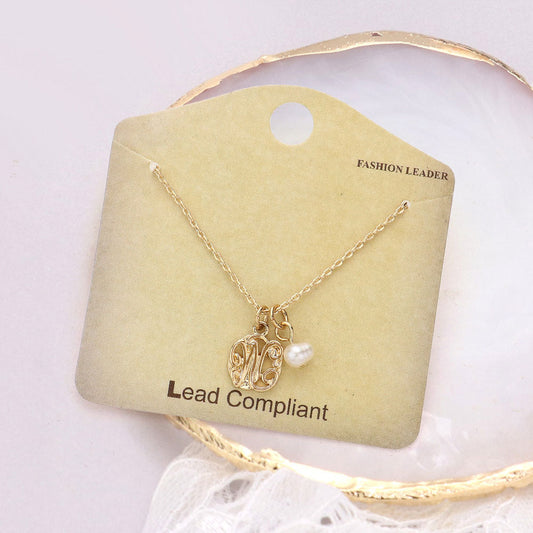 Madeline Love Gold -W- Initial Monogram Pearl Pendant Necklace - Jewelry