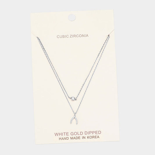 Madeline Love Clear, Rhodium White Gold Dipped Cubic Zirconia CZ Wishbone Pendant Necklace - Necklaces