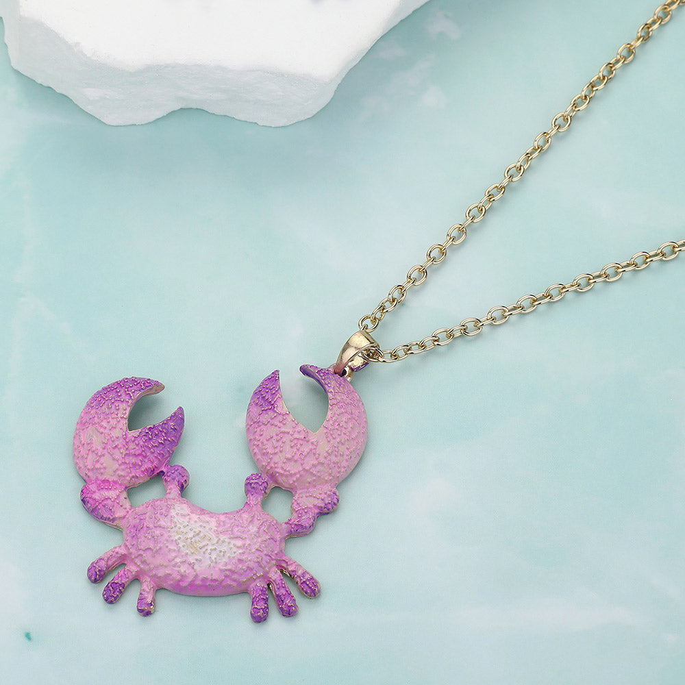 Gold, Purple Crab Colored Metal Pendant Necklace