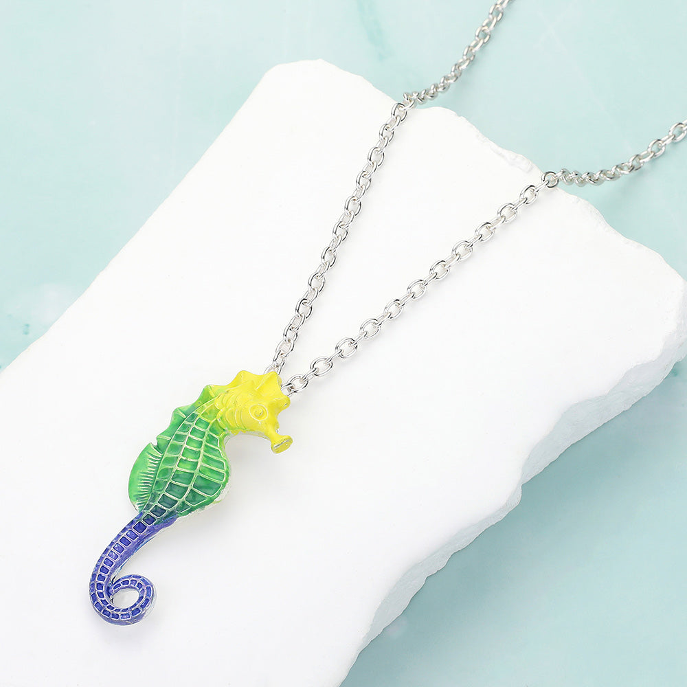 Madeline Love Green, Silver Seahorse Colored Metal Pendant Necklace - Necklaces