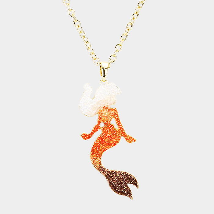 Madeline Love Coral, Gold Mermaid Colored Metal Pendant Necklace - Necklaces