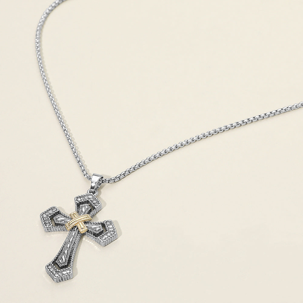 Madeline Love Two Tone Two Tone Textured Metal Cross Pendant Necklace - Necklaces