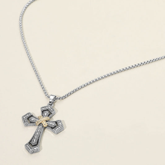 Madeline Love Two Tone Two Tone Textured Metal Cross Pendant Necklace - Necklaces