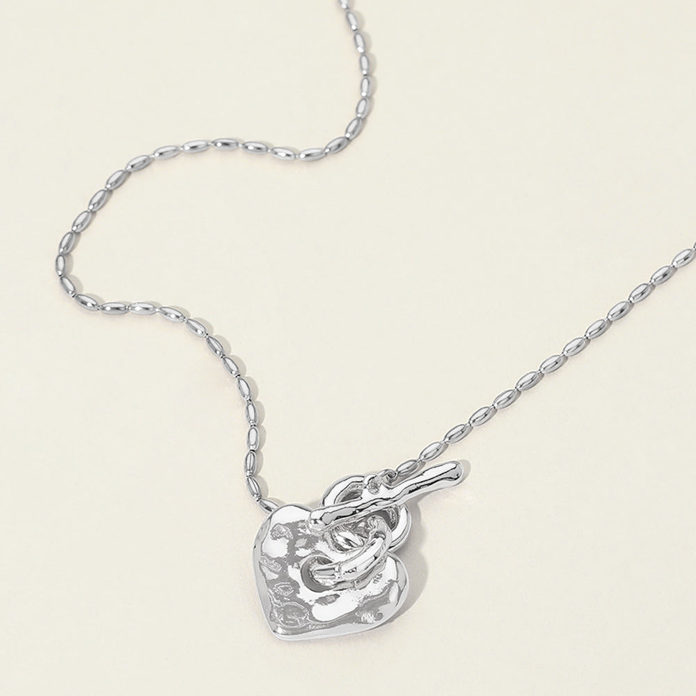 Madeline Love Rhodium Hammered Metal Heart Toggle Necklace - Necklaces
