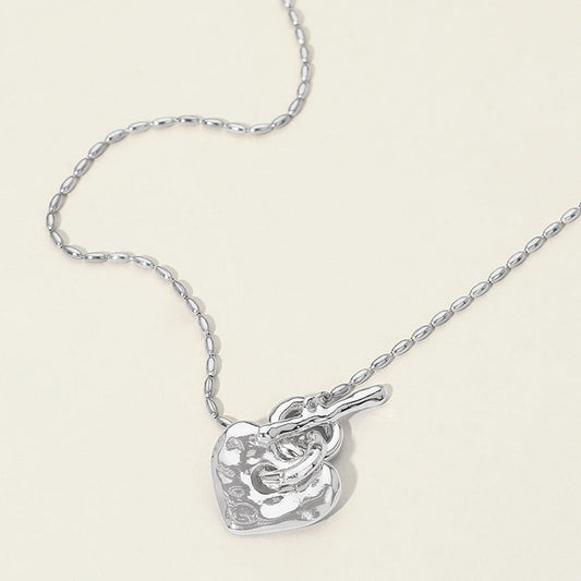 Madeline Love Rhodium Hammered Metal Heart Toggle Necklace - Necklaces