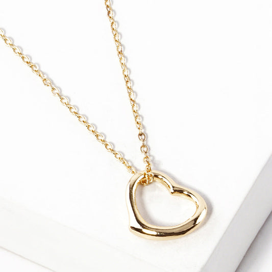 Metal Open Heart Pendant Necklace