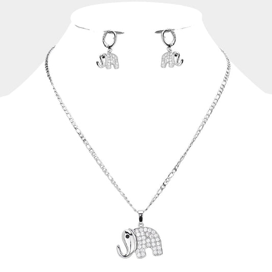Madeline Love Rhodium CZ Embellished Elephant Pendant Necklace - Necklaces