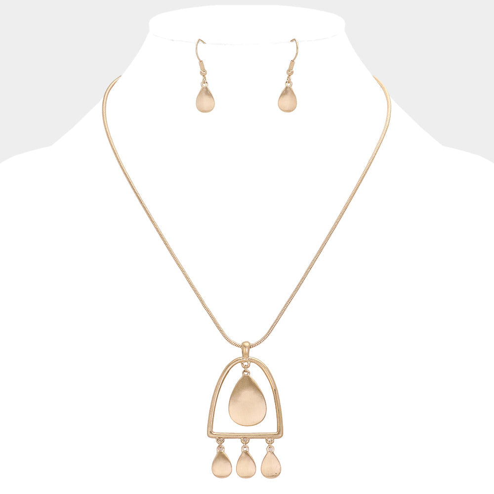 Madeline Love Worn Gold Abstract Metal Teardrop Dangle Pendant Necklace - Necklaces