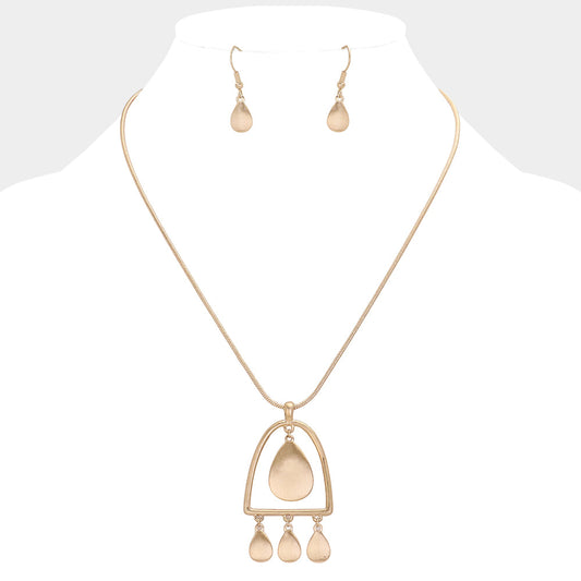 Madeline Love Worn Gold Abstract Metal Teardrop Dangle Pendant Necklace - Necklaces