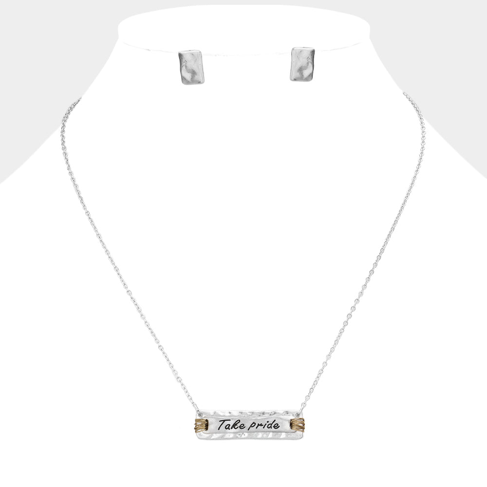 Madeline Love Worn Silver "Take pride" Message Pendant Necklace - Necklaces