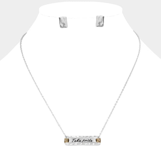 Madeline Love Worn Silver "Take pride" Message Pendant Necklace - Necklaces