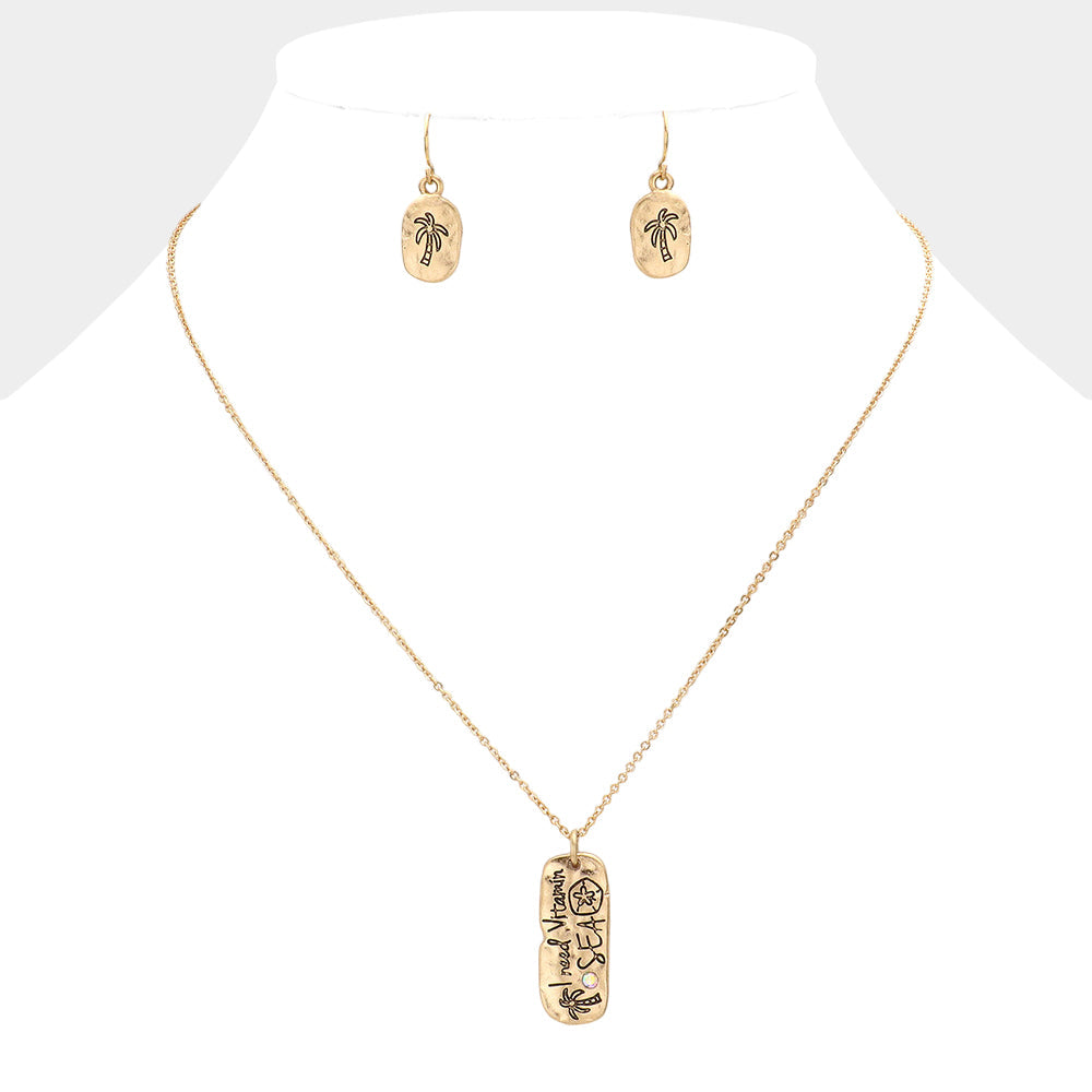 Madeline Love Worn Gold I Need Vitamin Sea Metal Bar Pendant Necklace - Necklaces
