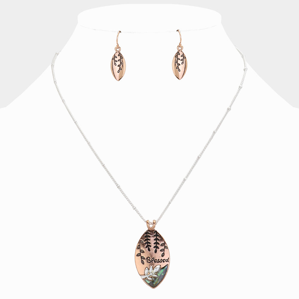 Madeline Love Abalone, Rose Gold Blessed Message Abalone Oval Metal Pendant Necklace - Necklaces