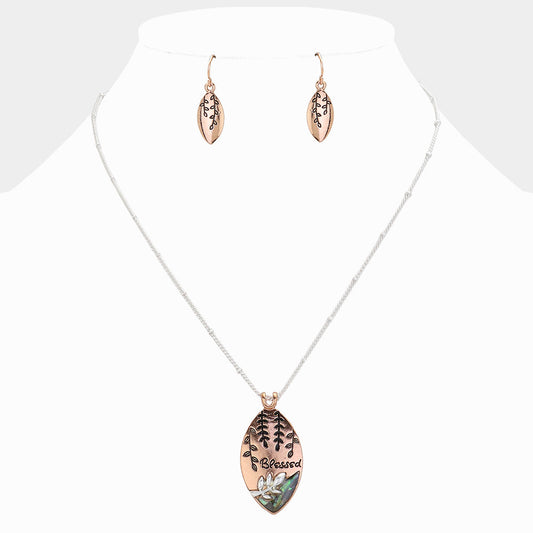 Madeline Love Abalone, Rose Gold Blessed Message Abalone Oval Metal Pendant Necklace - Necklaces
