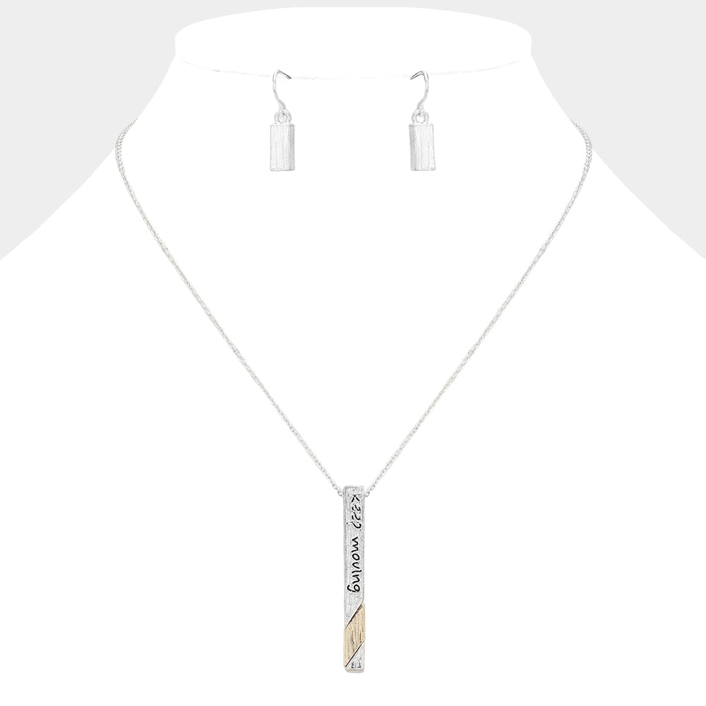 Madeline Love Rose Gold "Keep Moving" Metal Bar Pendant Necklace - Necklaces