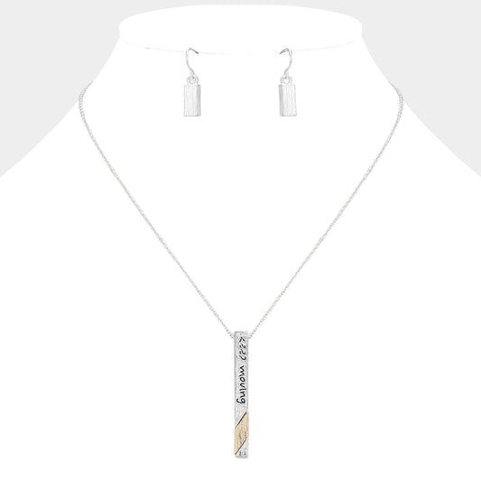 Madeline Love Rose Gold "Keep Moving" Metal Bar Pendant Necklace - Necklaces