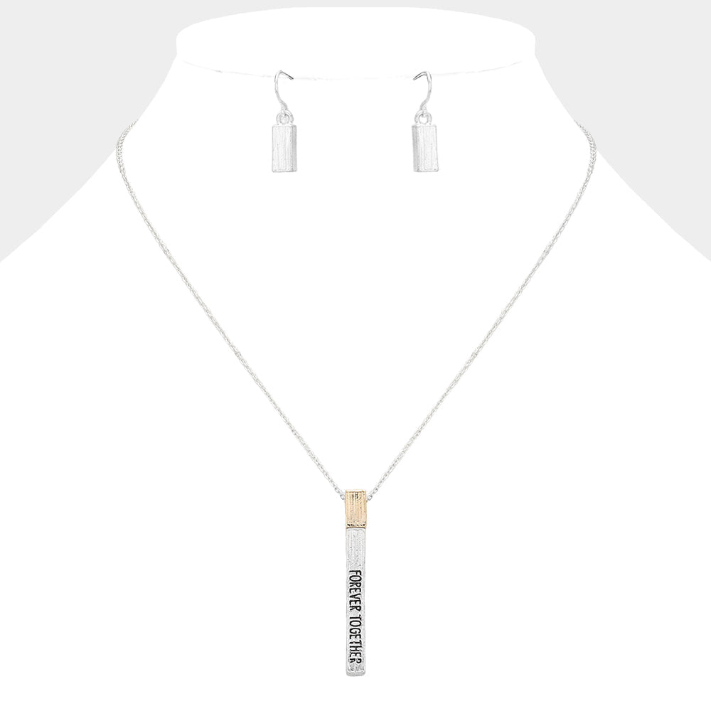 Madeline Love Gold, Rhodium "Forever Together" Metal Bar Pendant Necklace - Necklaces