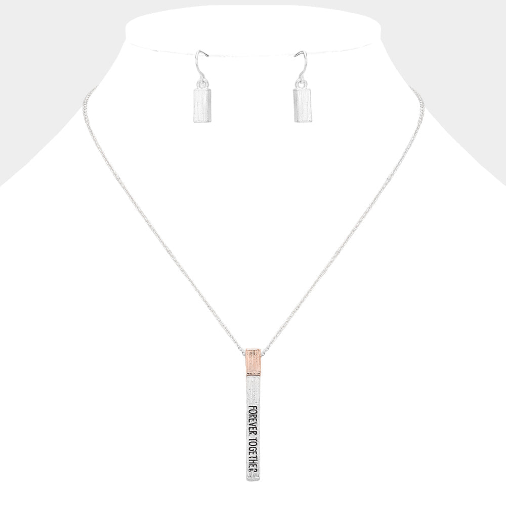 Madeline Love Rose Gold "Forever Together" Metal Bar Pendant Necklace - Necklaces