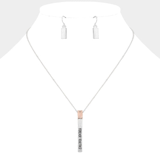 Madeline Love Rose Gold "Forever Together" Metal Bar Pendant Necklace - Necklaces