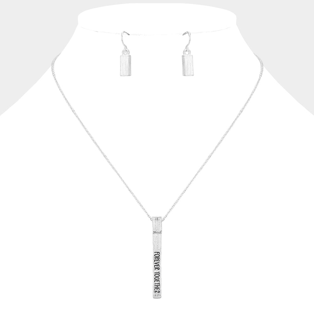 Madeline Love Rhodium "Forever Together" Metal Bar Pendant Necklace - Necklaces
