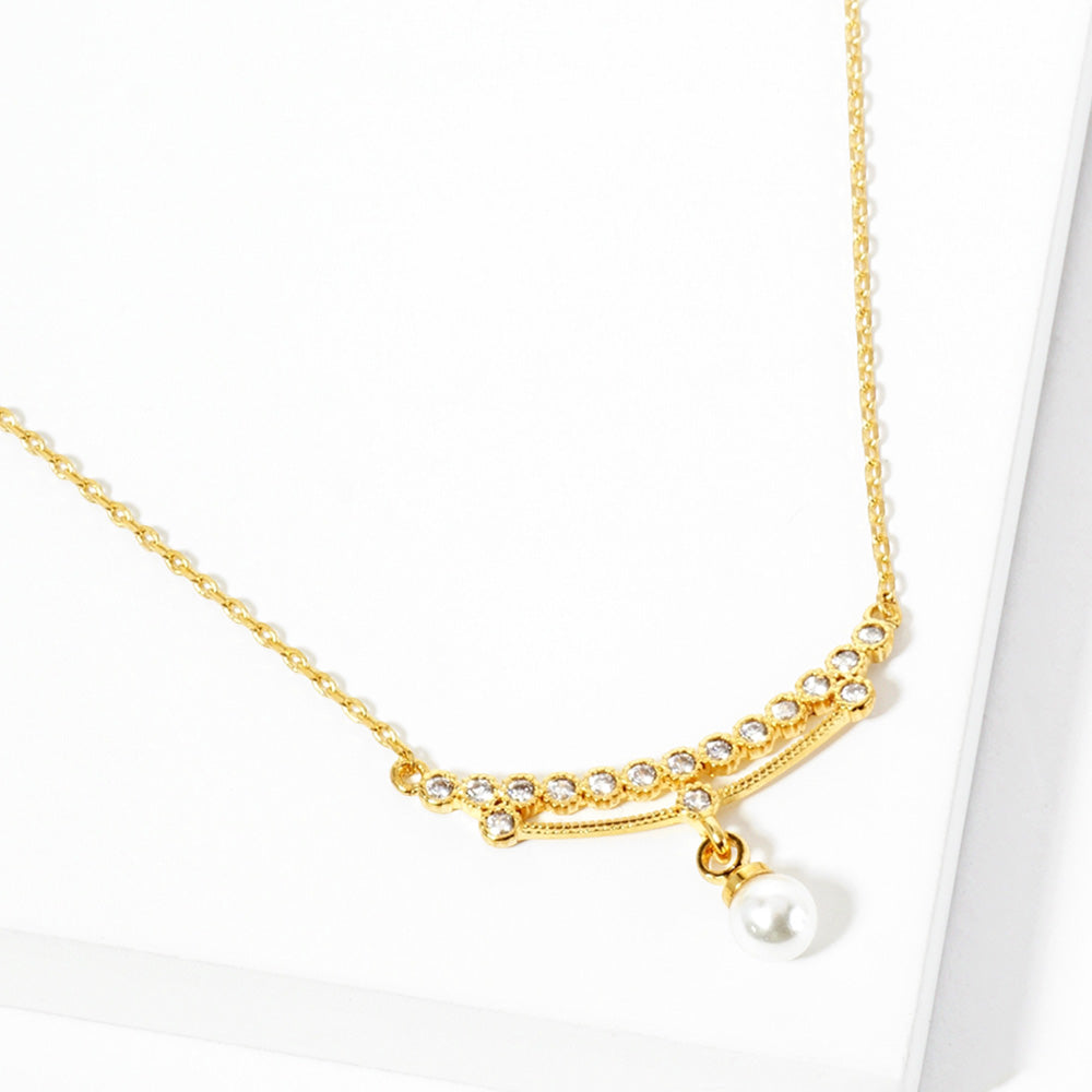 Madeline Love Clear, Cream, Gold Gold Dipped Cubic Zirconia Pearl Pendant Necklace - Jewelry