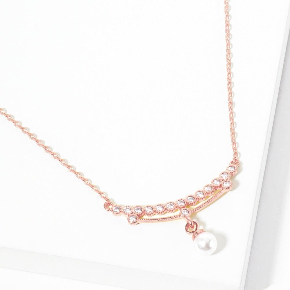 Madeline Love Clear, Cream, Rose Gold Gold Dipped Cubic Zirconia Pearl Pendant Necklace - Jewelry