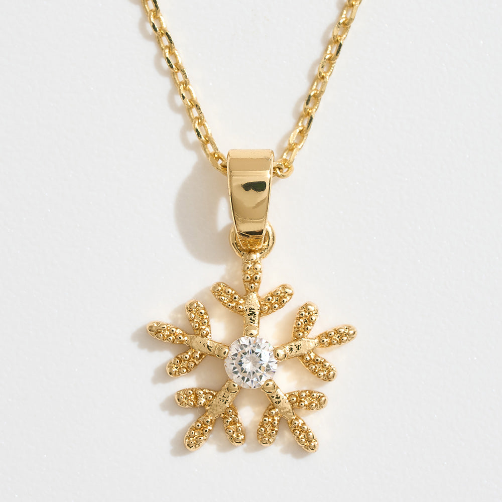 Madeline Love Gold 14K Gold Dipped CZ Stone Accent Snowflake Pendant Necklace - Jewelry