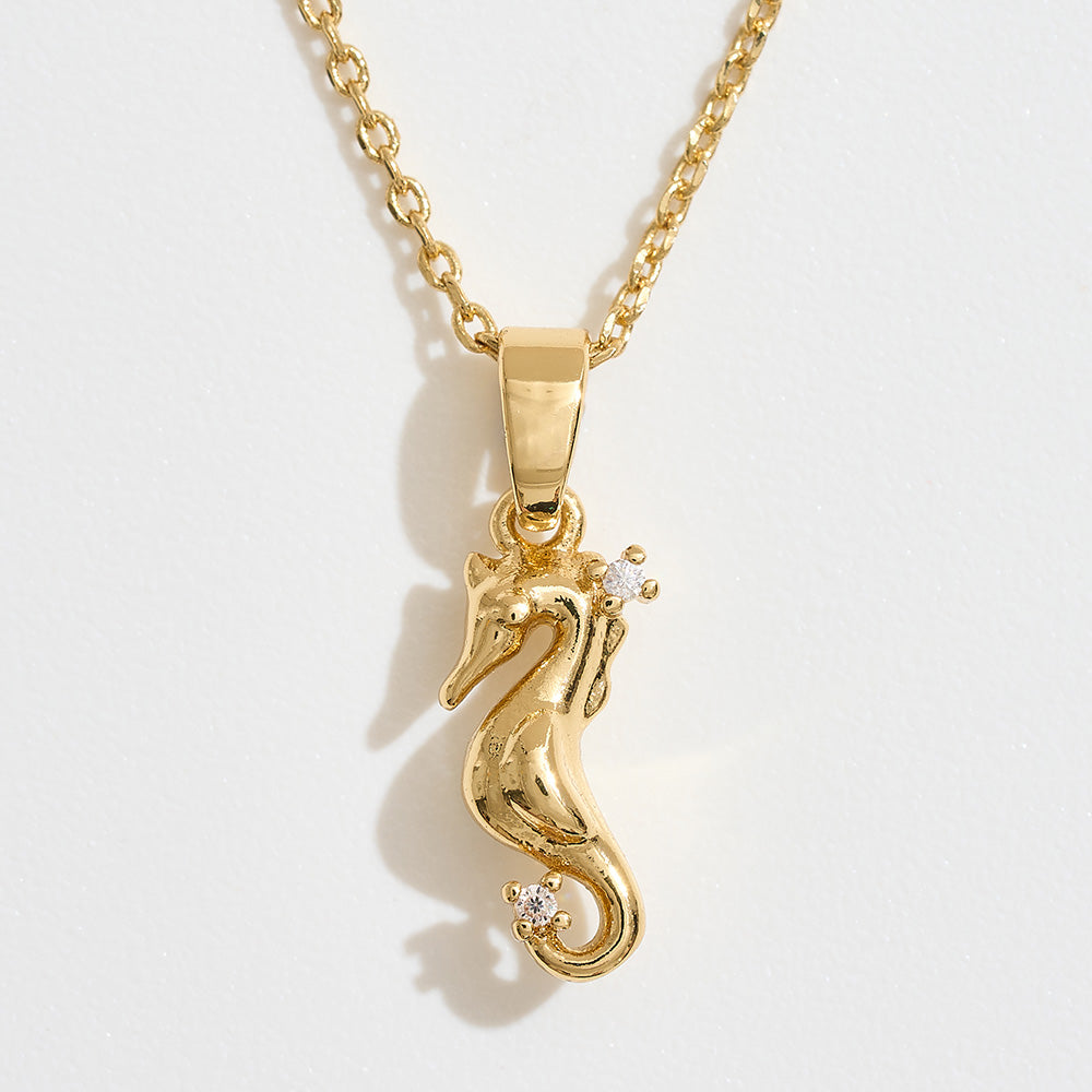 Madeline Love Gold 14K Gold Dipped CZ Stone Accent Seahorse Pendant Necklace - Jewelry