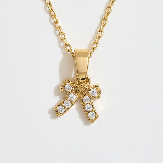 Madeline Love Gold 14K Gold Dipped CZ Stone Paved Bow Pendant Necklace - Jewelry