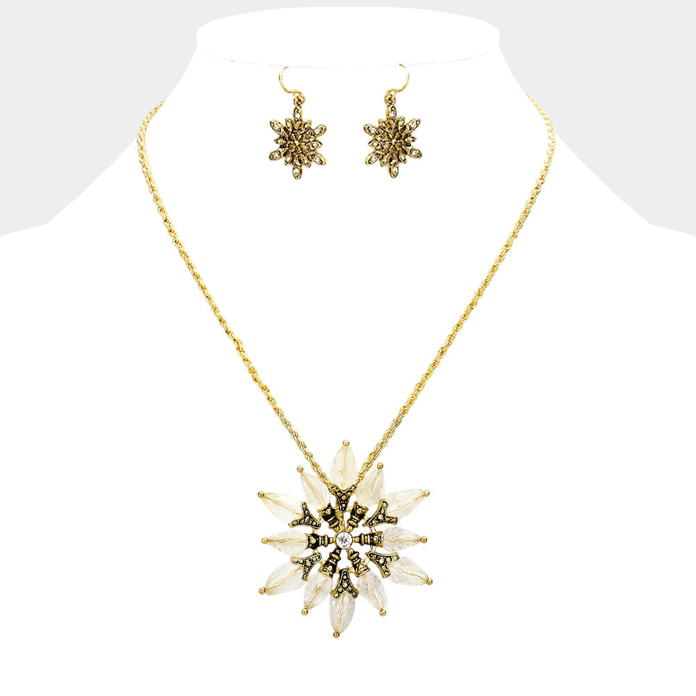 Madeline Love Gold Bead Antique Metal Flower Flake Pendant Necklace - Necklaces