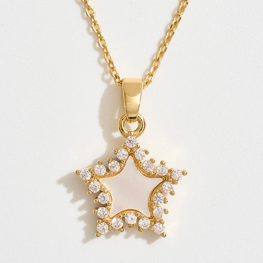Madeline Love Gold 14K Gold Dipped CZ Stone Rim Mother of Pearl Star Pendant Necklace - Jewelry