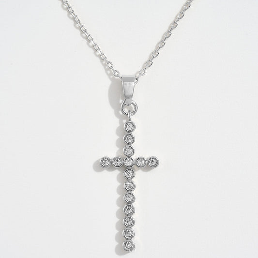 Madeline Love Silver White Gold Dipped CZ Stone Bezel Cross Pendant Necklace - Jewelry