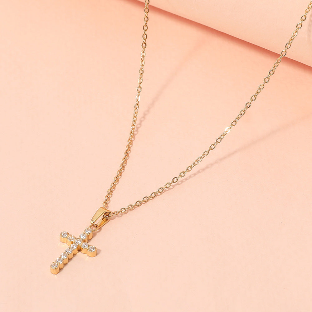 Madeline Love Gold Stainless Steel Stone Paved Cross Pendant Necklace