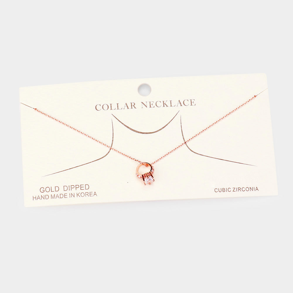 Madeline Love Clear, Rose Gold Gold Dipped CZ Engagement Ring Pendant Necklace - Necklaces