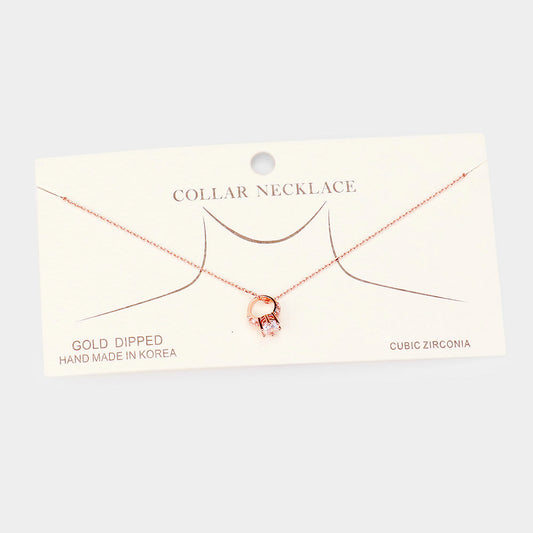 Madeline Love Clear, Rose Gold Gold Dipped CZ Engagement Ring Pendant Necklace - Necklaces