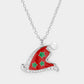 Rhodium Pearl Pointed Enamel Christmas Santa Claus Hat Pendant Necklace
