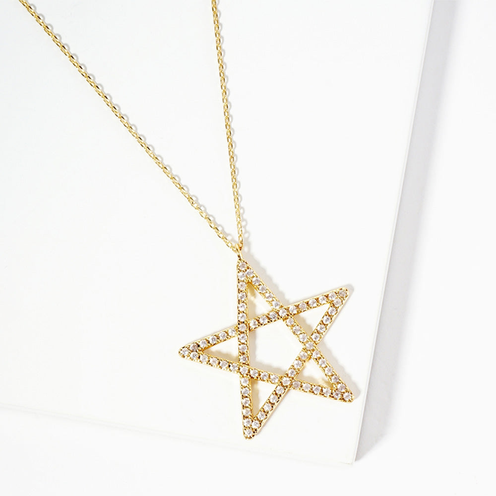 Madeline Love Clear, Gold Gold Dipped CZ Pave Star Pendant Necklace - Necklaces
