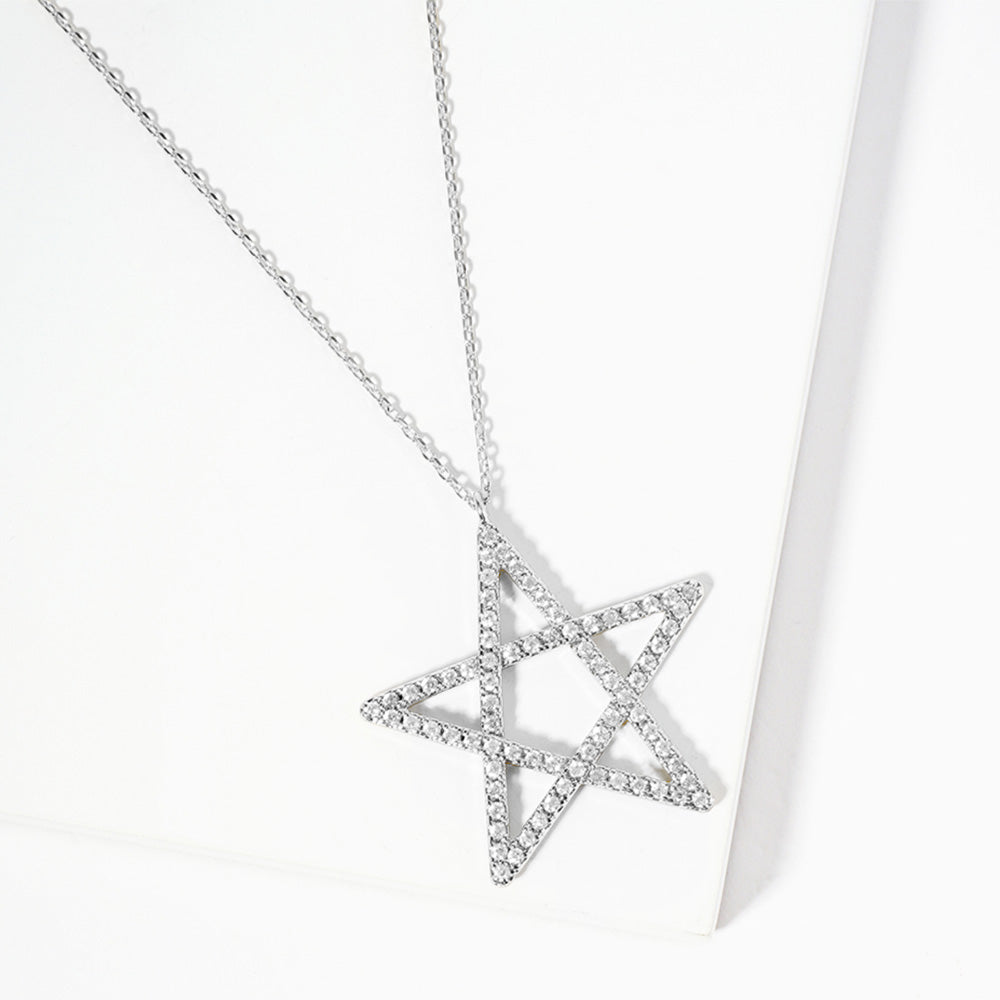 Madeline Love Clear, Rhodium White Gold Dipped CZ Pave Star Pendant Necklace - Necklaces