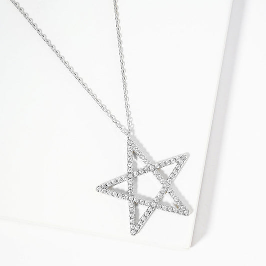 Madeline Love Clear, Rhodium White Gold Dipped CZ Pave Star Pendant Necklace - Necklaces