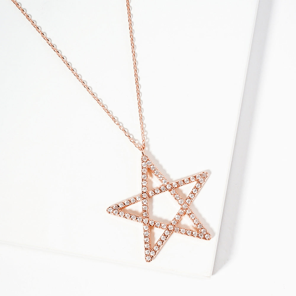 Madeline Love Clear, Rose Gold Gold Dipped CZ Pave Star Pendant Necklace - Necklaces